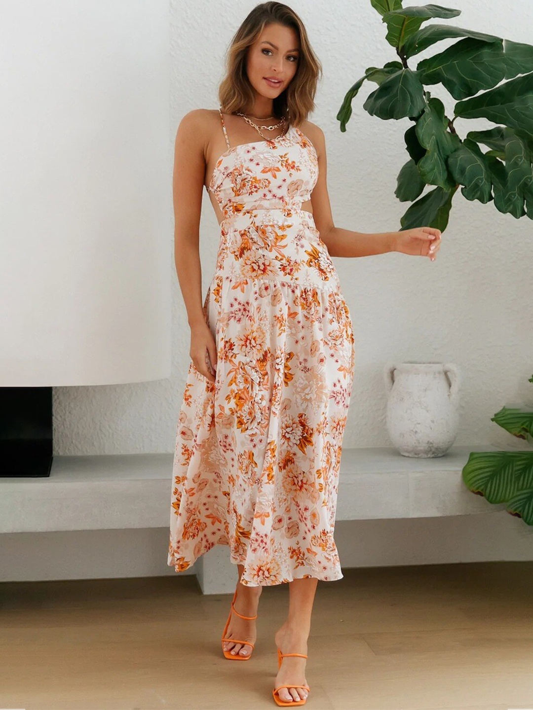 

StyleCast White Floral Printed Fit & Flare Midi Dress