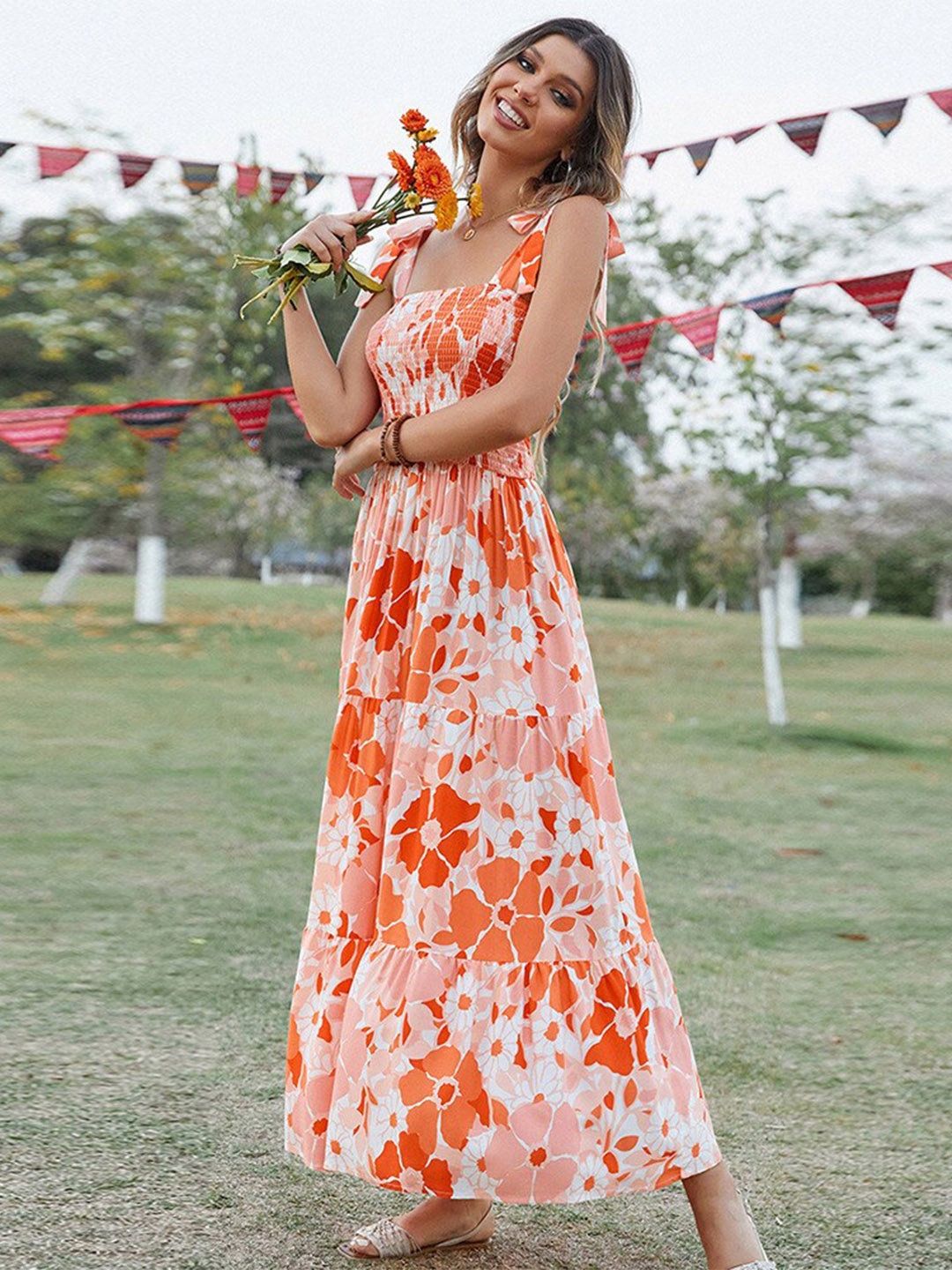 

StyleCast Pink Floral Printed Shoulder Straps Cotton Maxi Dress