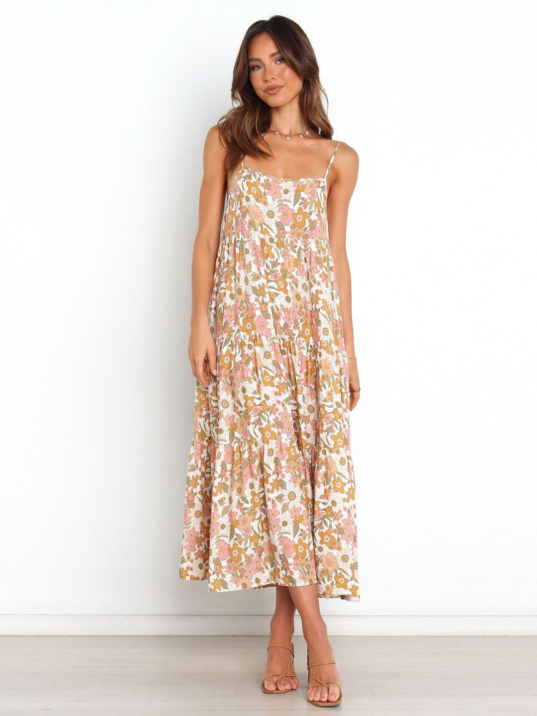 

StyleCast White & Floral Printed Shoulder Straps A-Line Cotton Dress