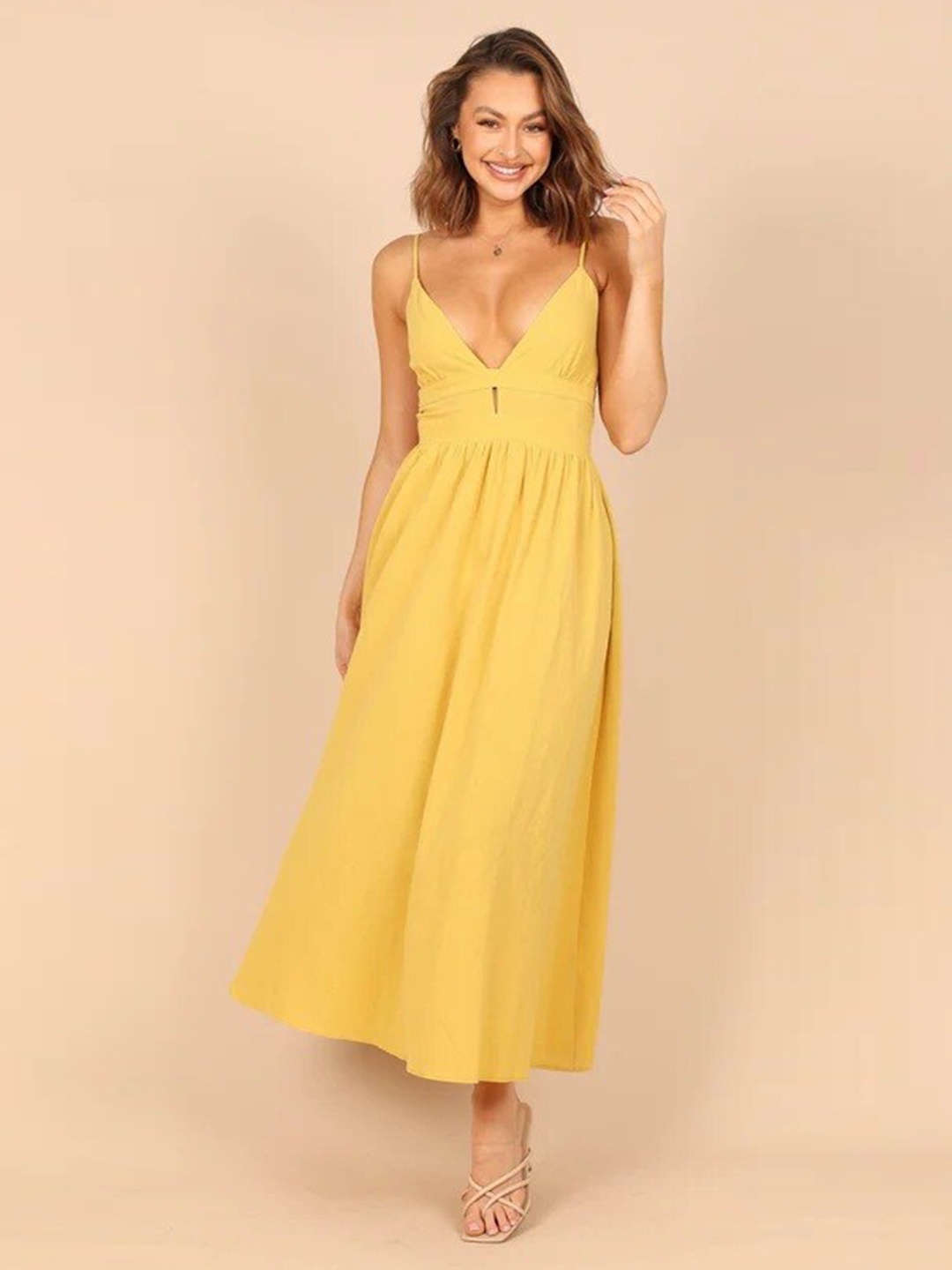 

StyleCast Yellow Shoulder Straps Fit & Flare Midi Dress