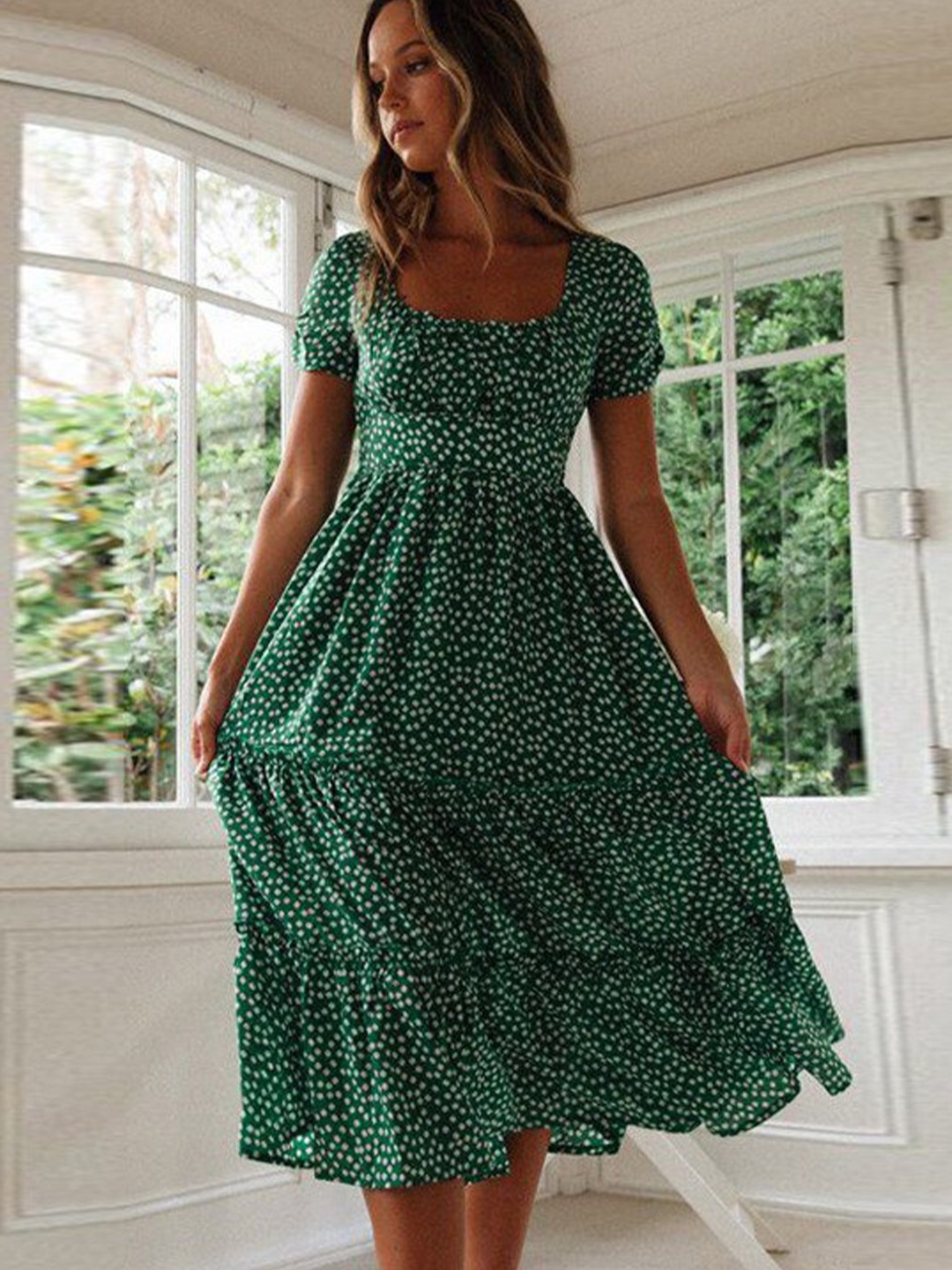 

StyleCast Green Floral Printed Maxi Dress