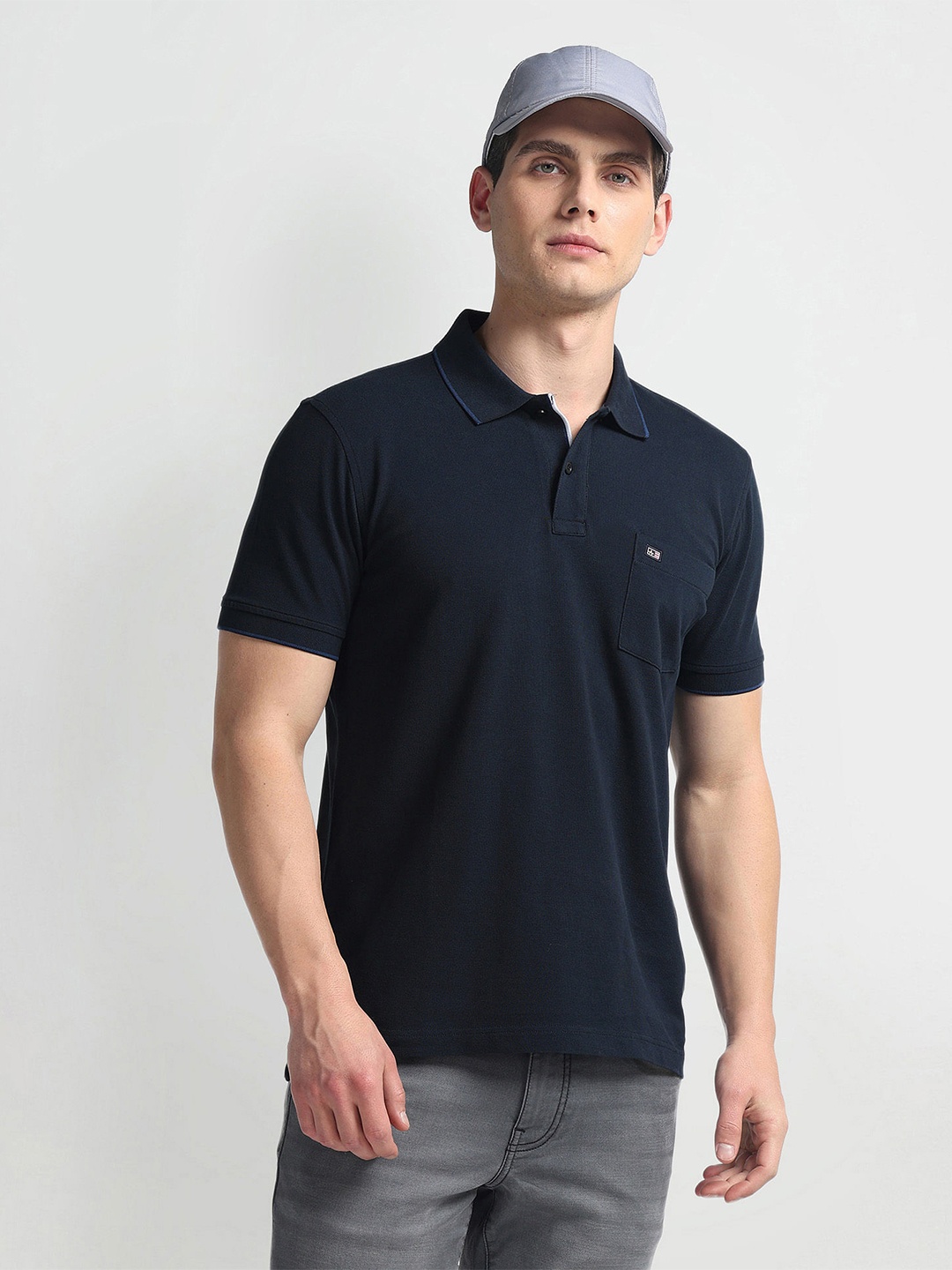 

Arrow Sport Polo Collar Pure Cotton T-shirt, Navy blue