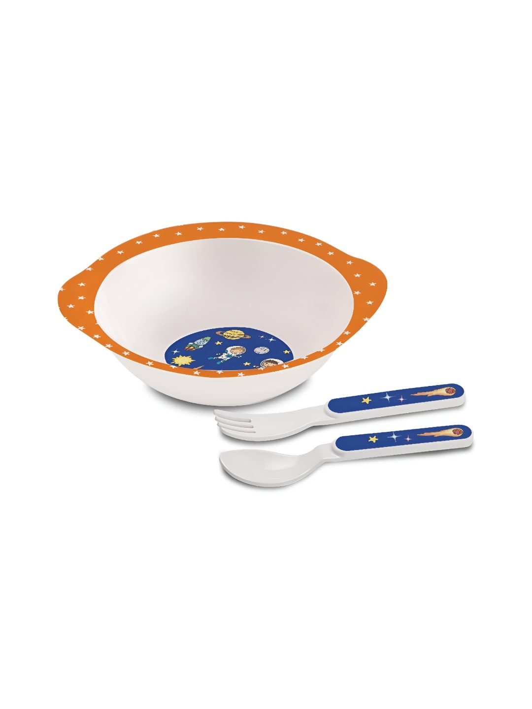 

Cello Kidzbee Cosmic Explorer Melamine Cereal Bowl With Fork & Spoon for Kids, White