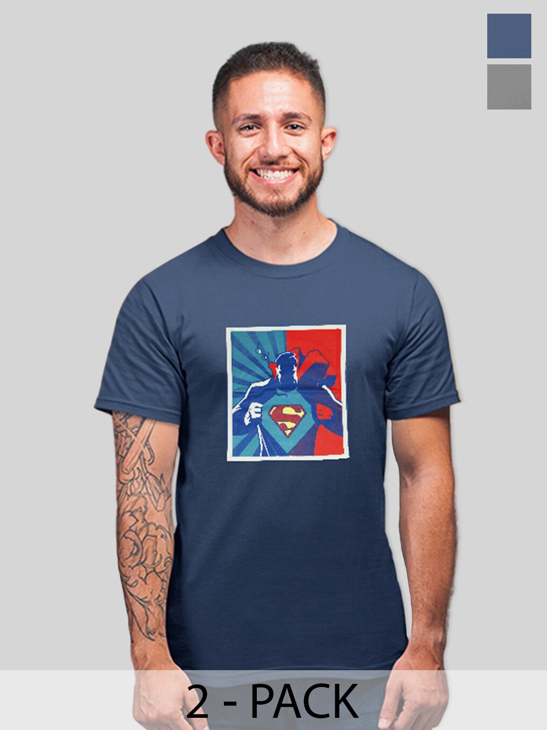 

Minute Mirth Pack Of 2 Superhero Printed T-shirt, Blue