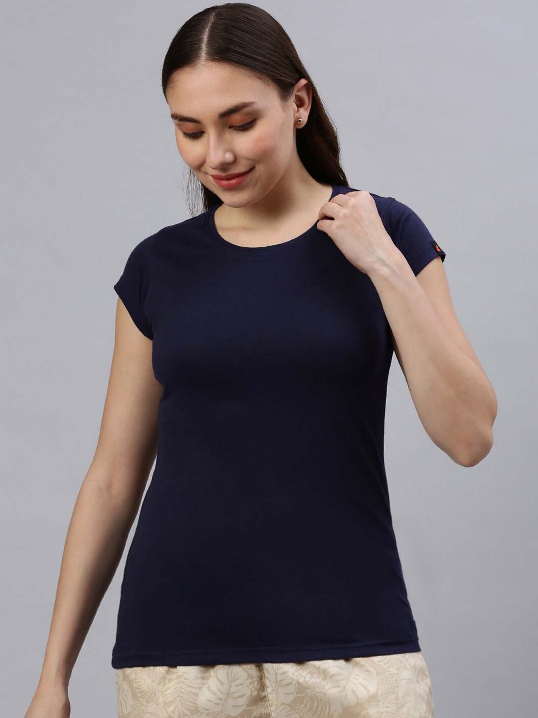 

Bareblow Round Neck Cotton T-Shirt, Blue
