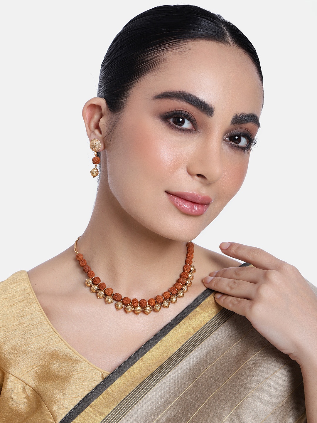 

GRIIHAM Gold-Plated AD-Studded Jewellery Set, Brown