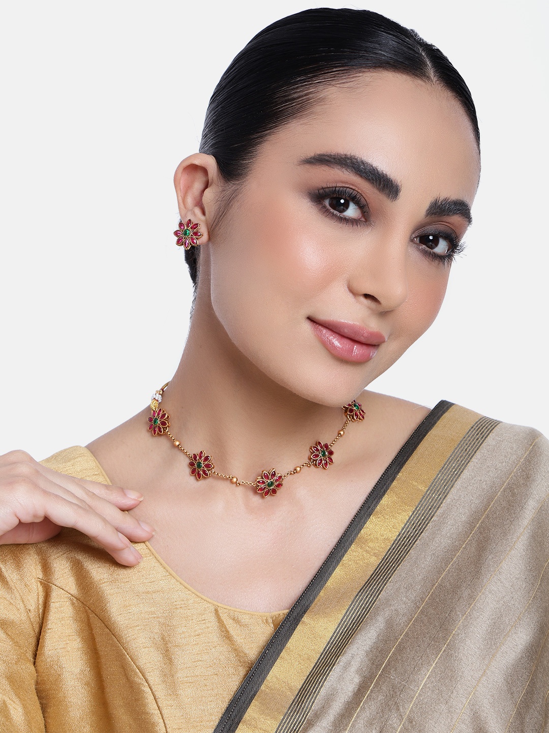 

GRIIHAM Gold-Plated AD-Studded Jewellery Set