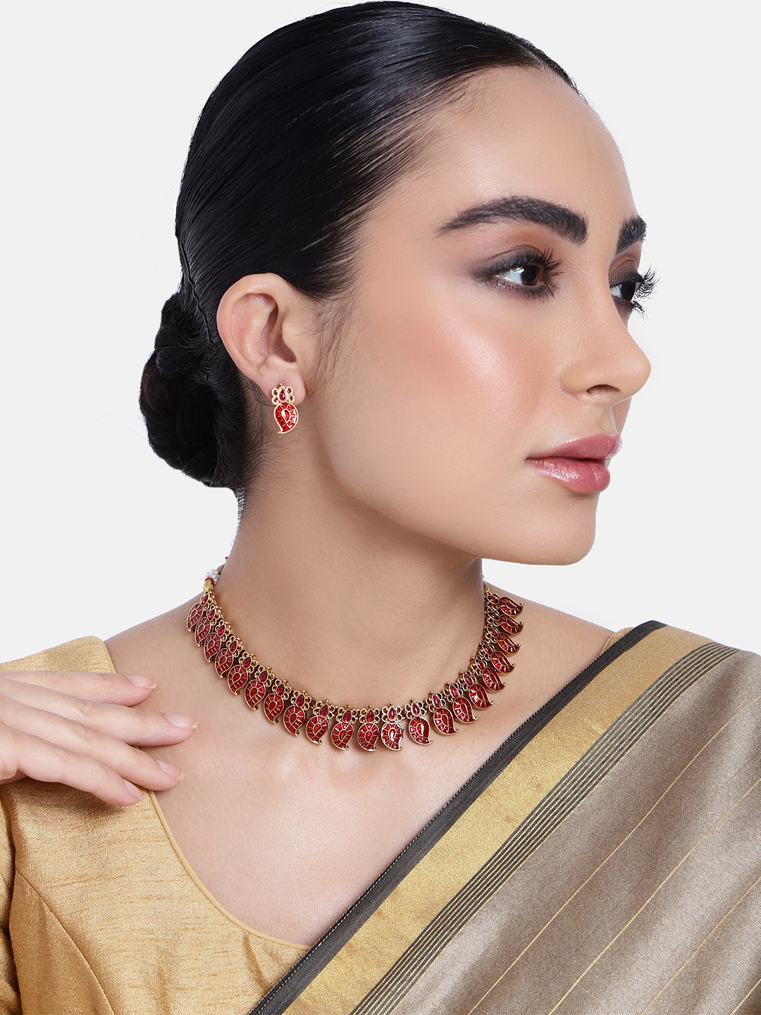 

GRIIHAM Gold-Plated AD-Studded Jewellery Set, Red
