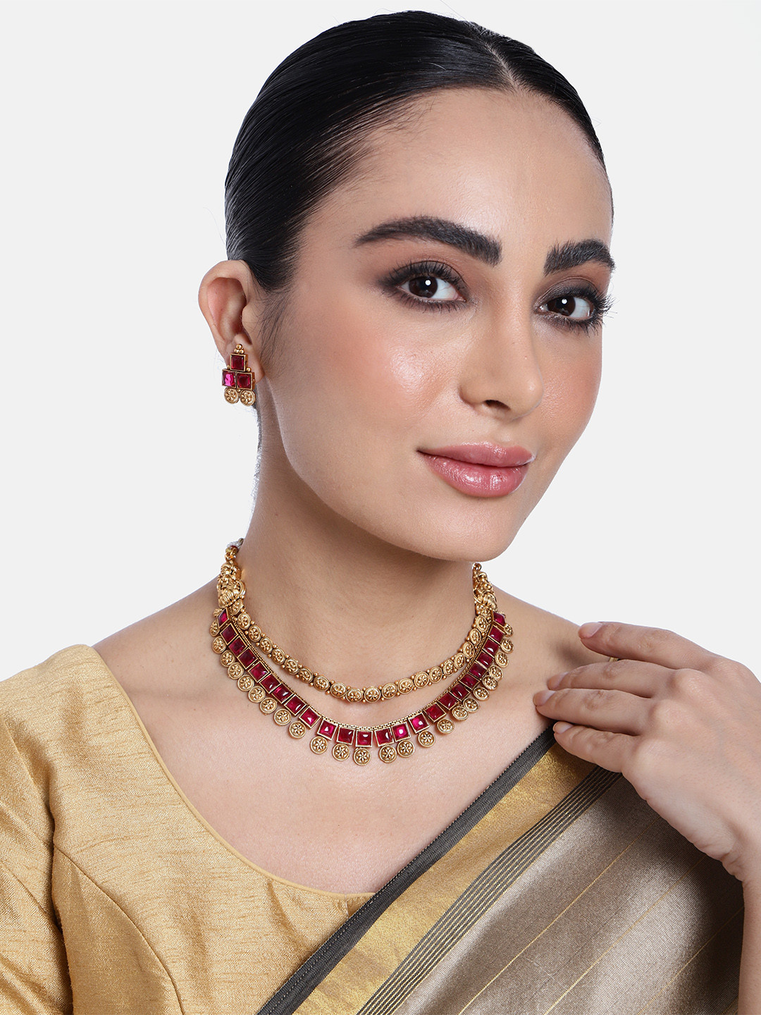 

GRIIHAM Gold-Plated CZ-Studded Jewellery Set, Red
