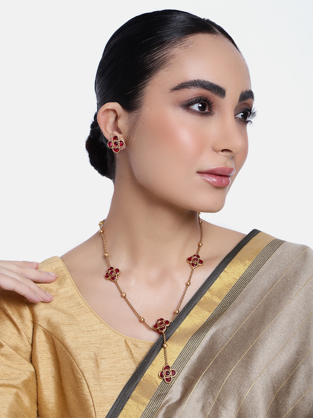 

GRIIHAM Gold-Plated AD-Studded Jewellery Set