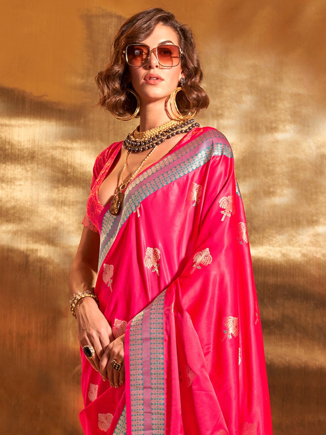 

Mitera Woven Design Zari Satin Banarasi Saree, Pink