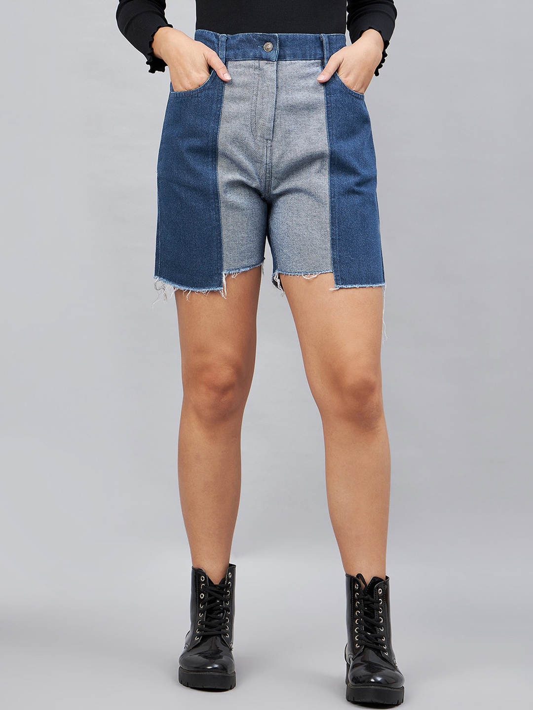 

Orchid Blues Women Paneled High-Rise Shorts, Blue