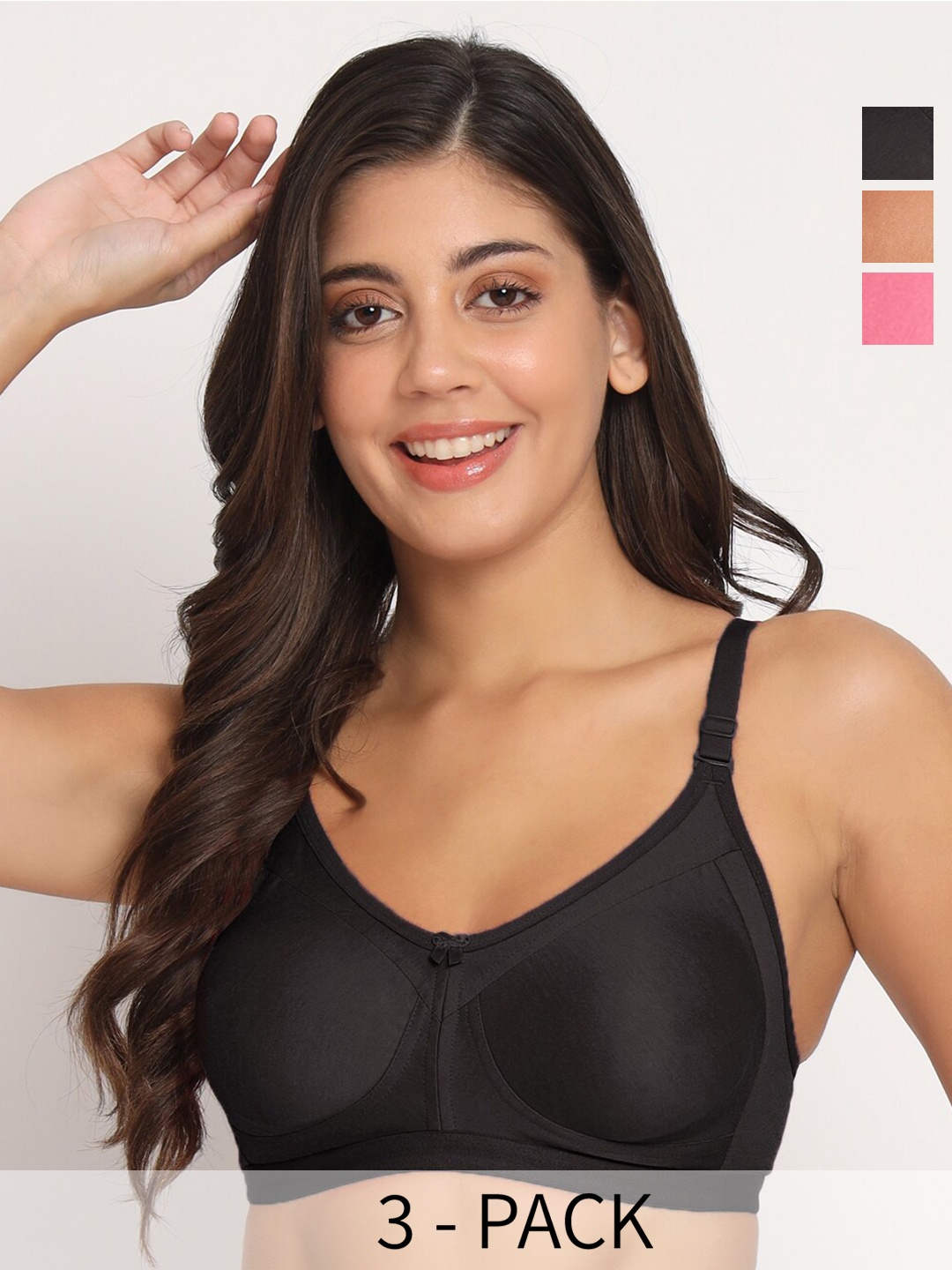 

Docare Pack Of 3 Full Coverage Non Padded T-shirt Bras With All Day Comfort, Black