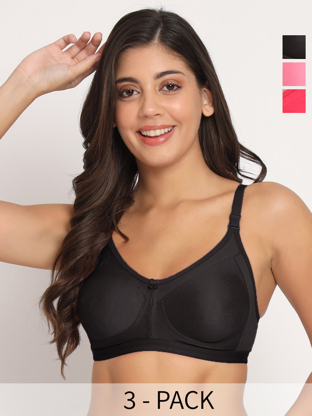 

Docare Pack Of 3 Full Coverage Non Padded T-shirt Bras With All Day Comfort, Pink