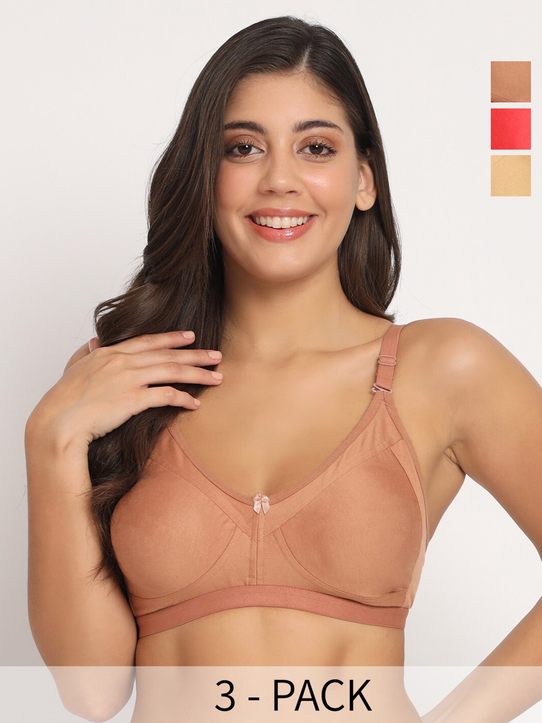 

Docare Pack Of 3 Full Coverage Non Padded T-shirt Bras With All Day Comfort, Brown