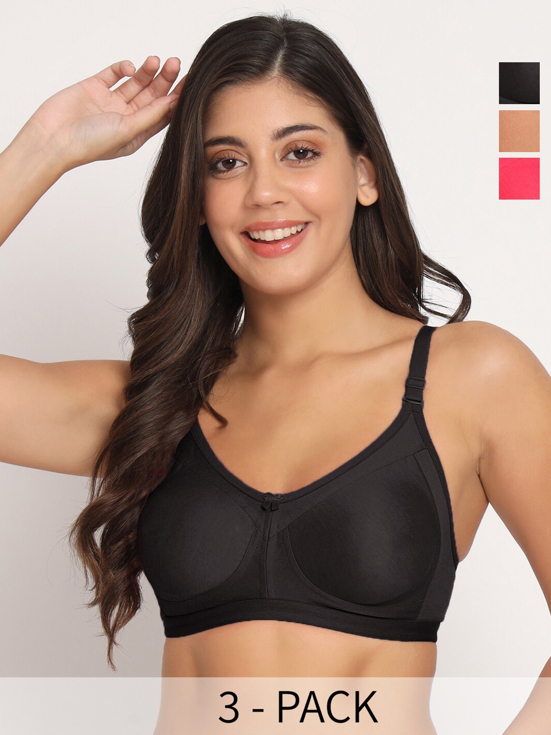 

Docare Pack Of 3 Full Coverage Non Padded T-shirt Bras With All Day Comfort, Black