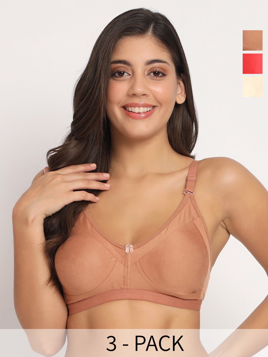 

Docare Pack Of 3 Full Coverage Non Padded T-shirt Bras With All Day Comfort, Brown