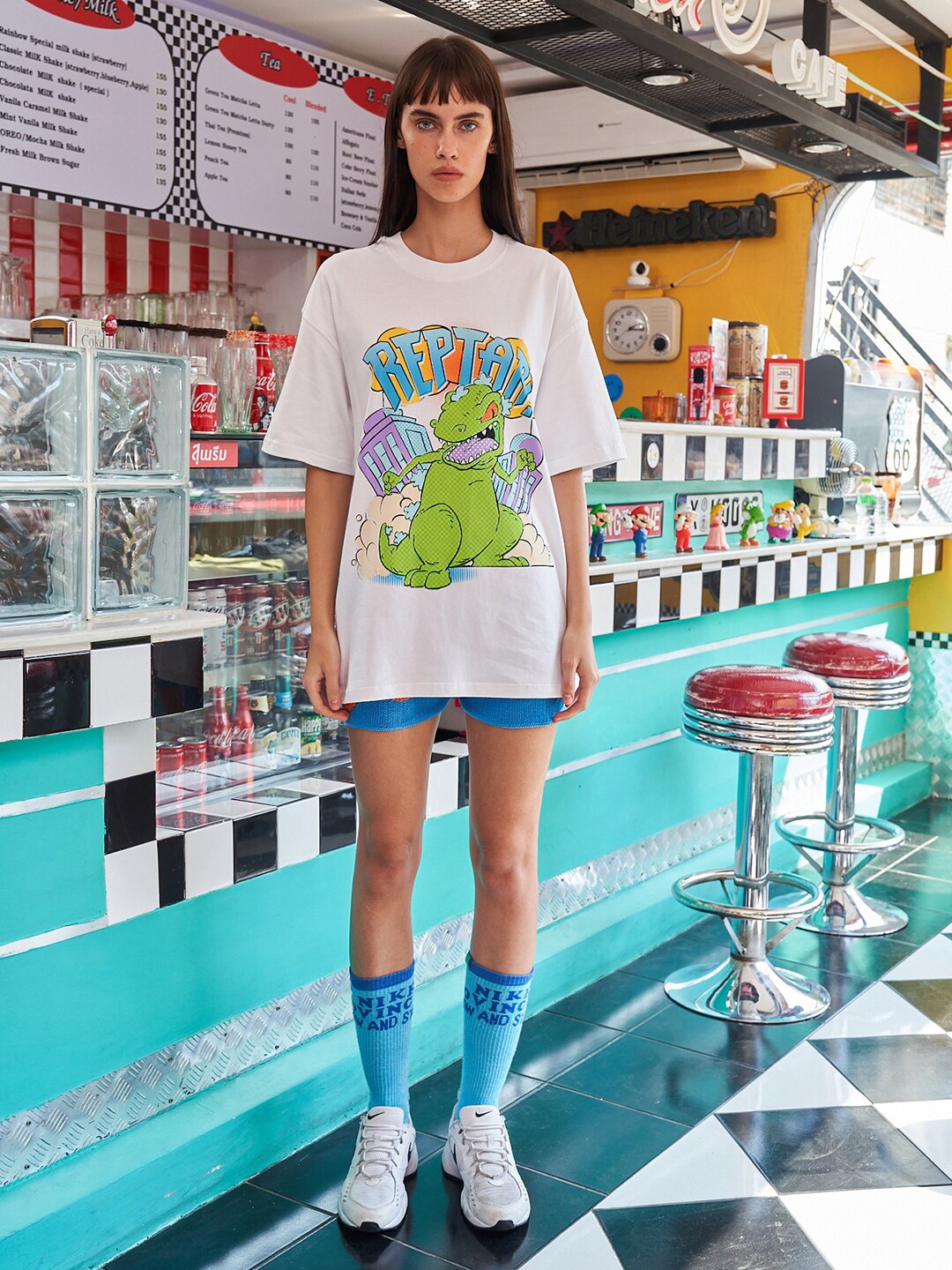 

Bonkers Corner Graphic Printed Cotton Oversized T-Shirt, White