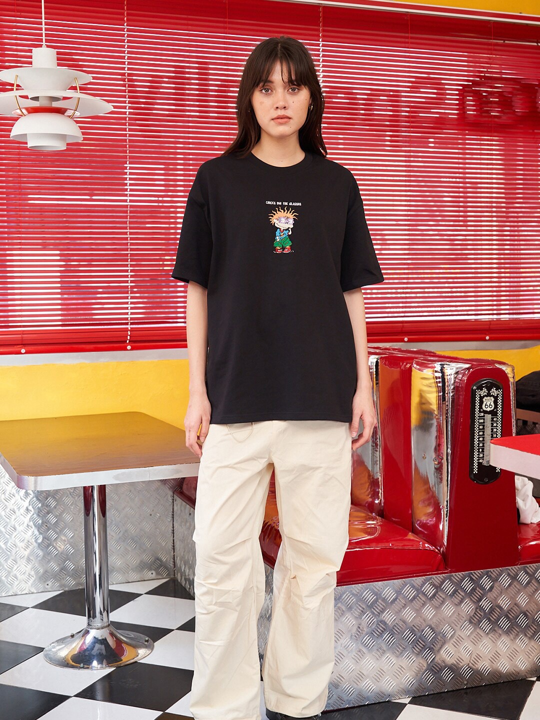

Bonkers Corner Graphic Printed Cotton Oversized T-Shirt, Black