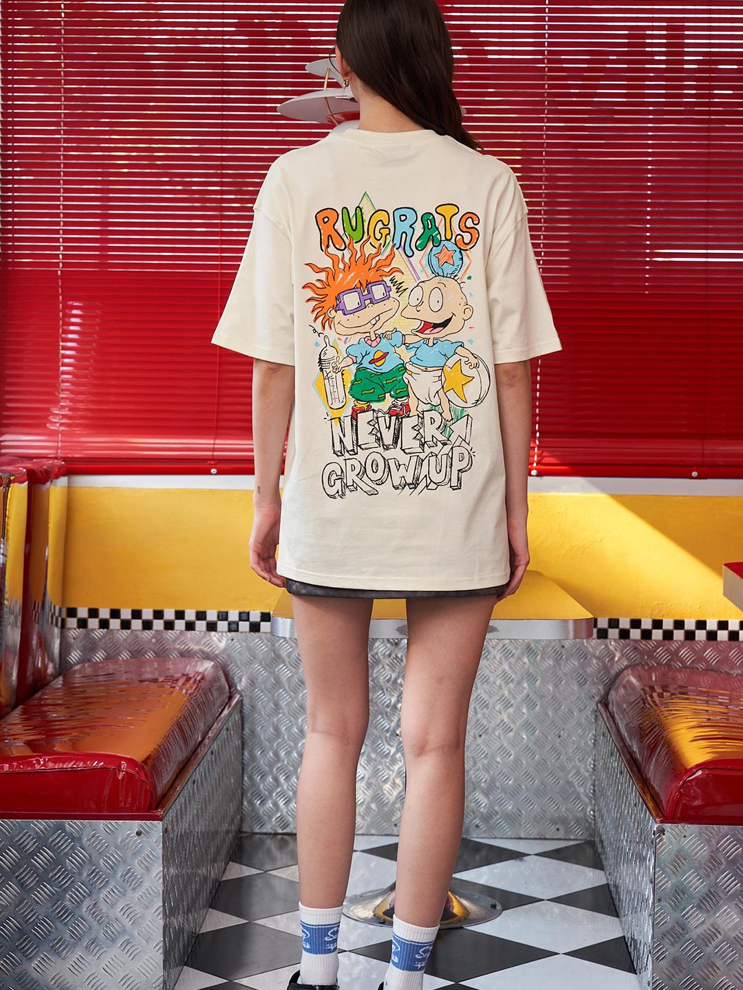 Bonkers Corner Graphic Printed Cotton Oversized T-Shirt, Cream