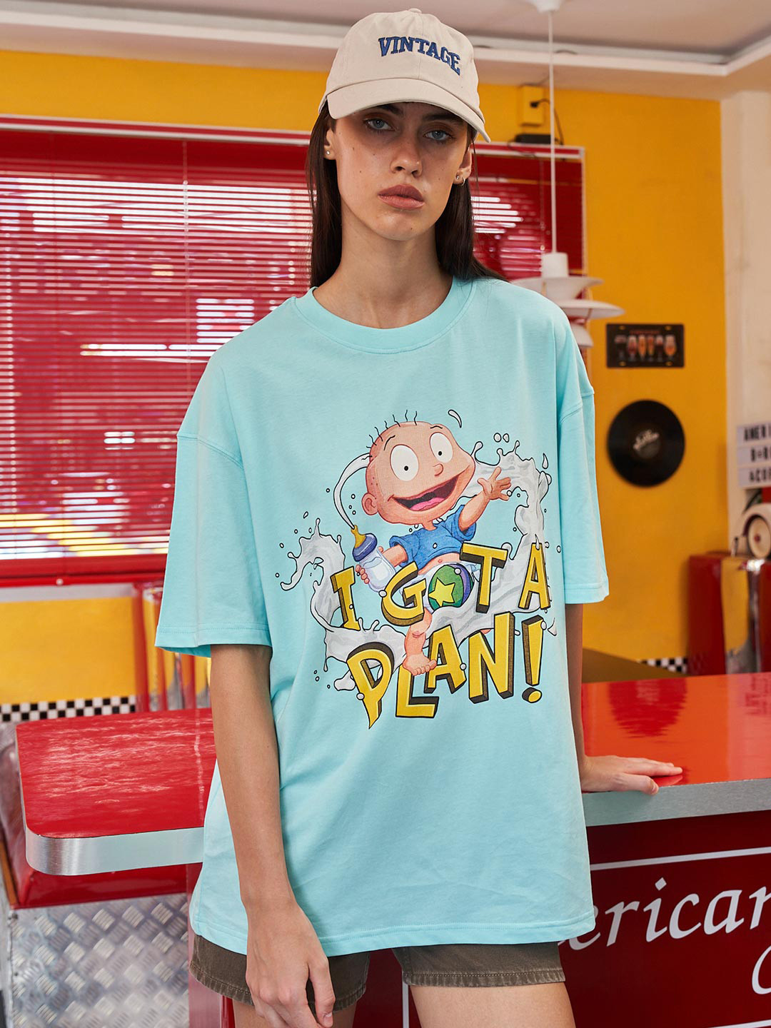 

Bonkers Corner Graphic Printed Cotton Oversized T-Shirt, Blue