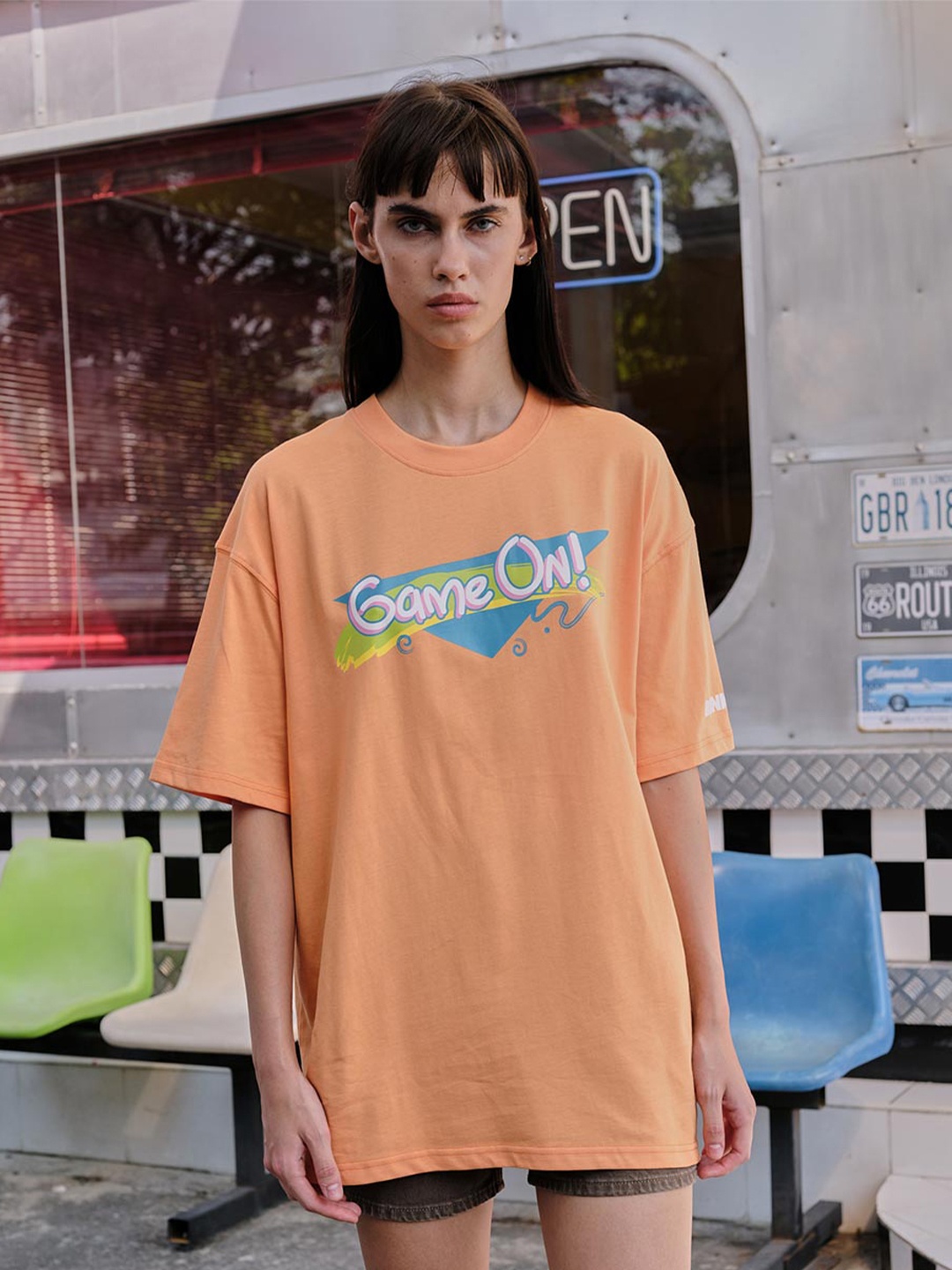 

Bonkers Corner Graphic Printed Cotton Oversized T-Shirt, Orange