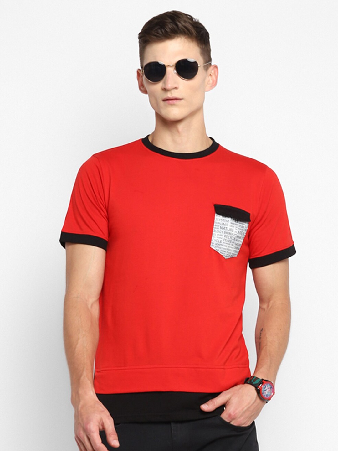 

Bukkl Round Neck Cotton Slim Fit T-shirt, Red