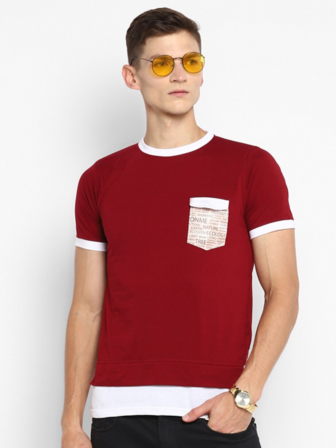 

Bukkl Round Neck Cotton Slim Fit T-shirt, Maroon