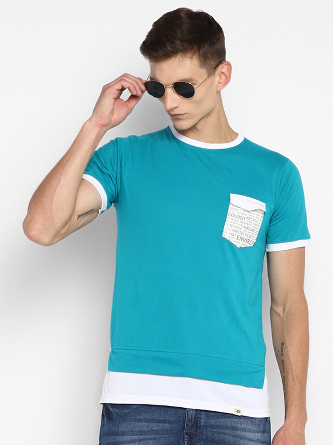 

Bukkl Round Neck Cotton Slim Fit T-shirt, Turquoise blue