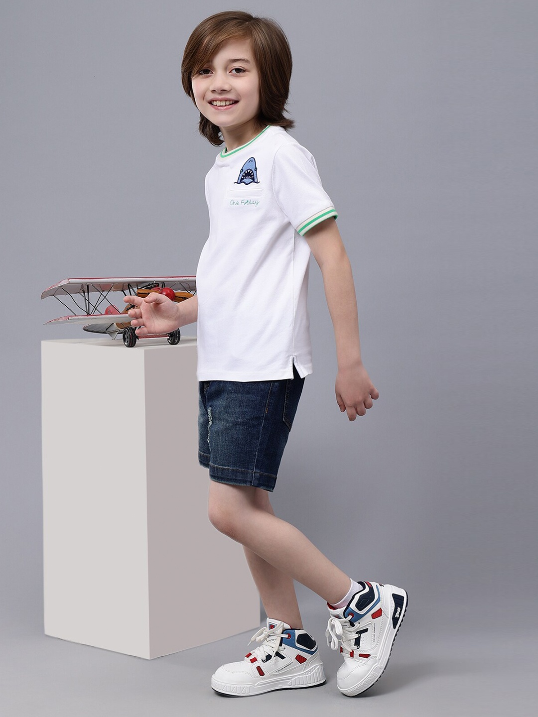 

One Friday Boys Polo Collar Pure Cotton T-shirt, White