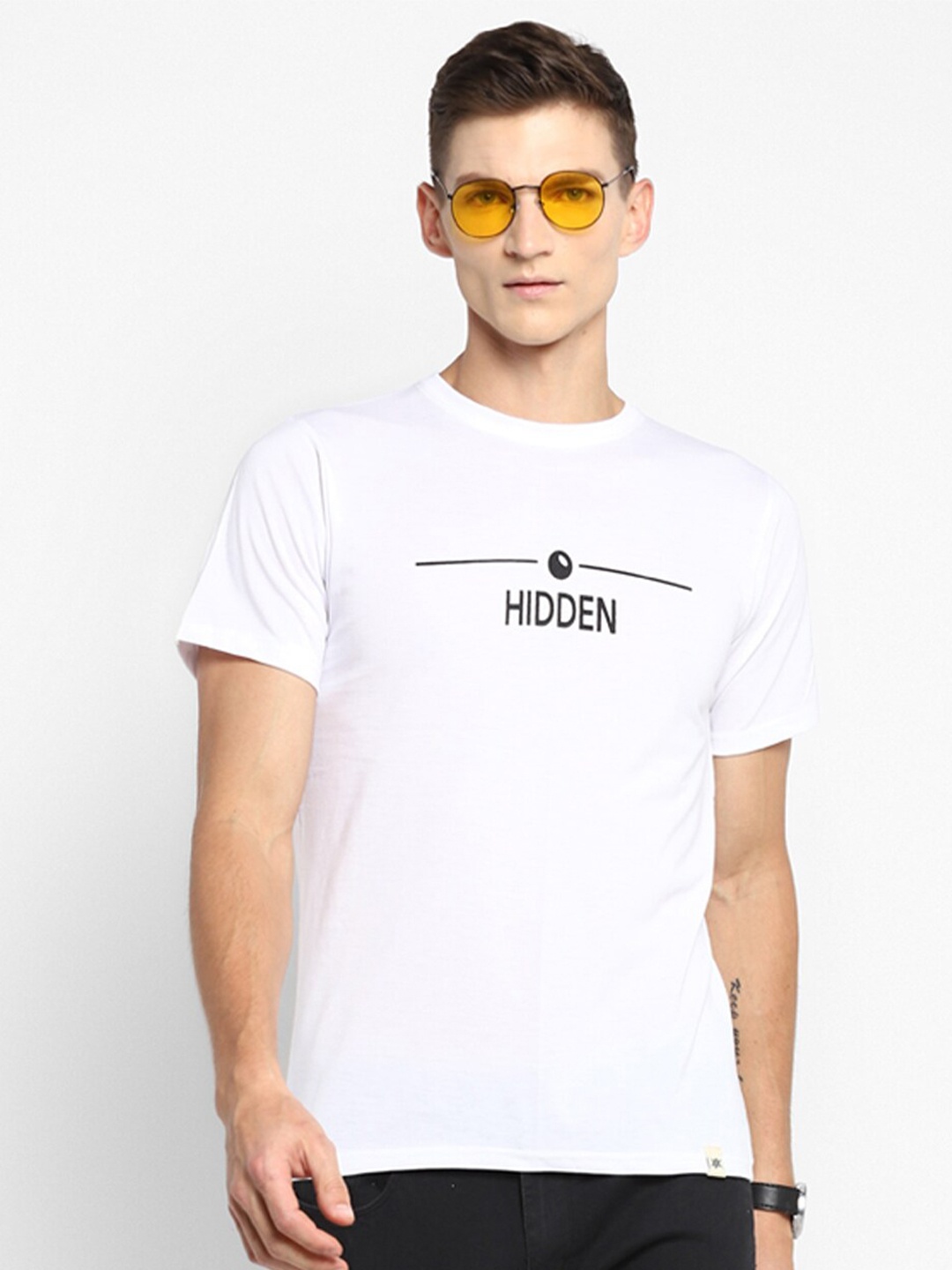 

Bukkl Typography Printed Round Neck Cotton Slim Fit T-shirt, White