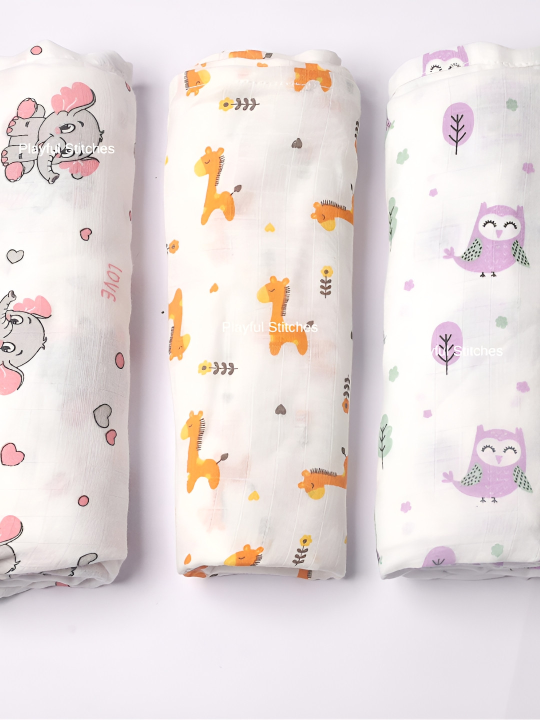 

PLAYFUL STITCHES Pack Of 3 Pure Muslin Baby Swaddle, White
