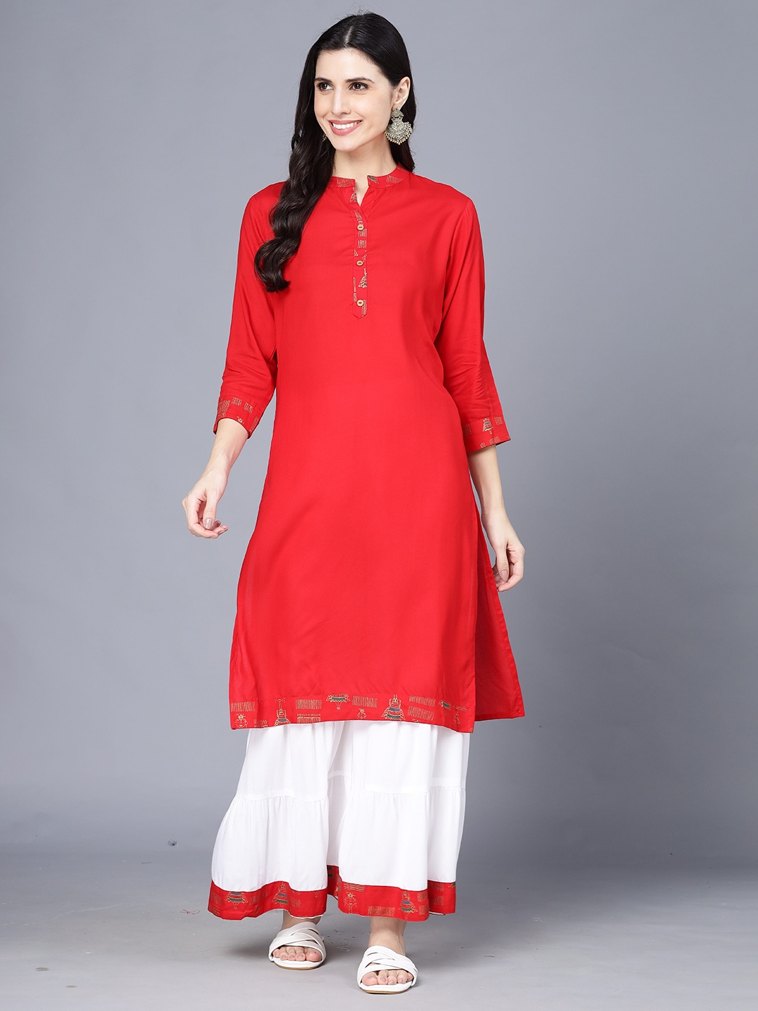 

BAESD Women Regular Kurta with Sharara, Red