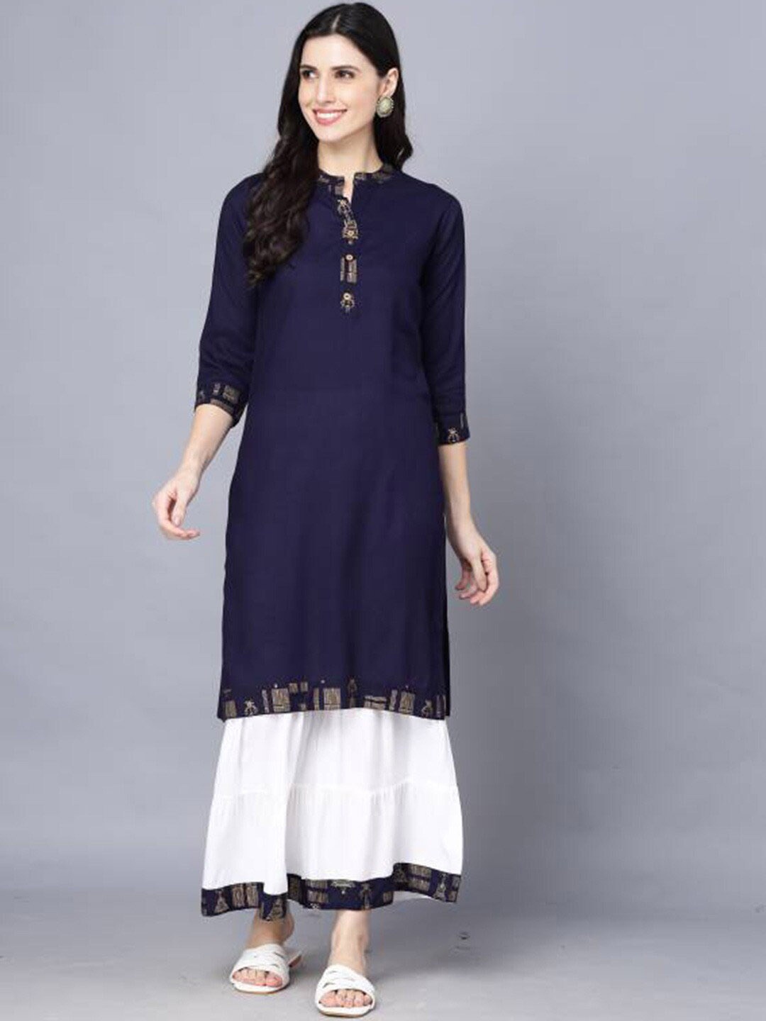 

BAESD Mandarin Collar Regular Kurta with Sharara, Blue