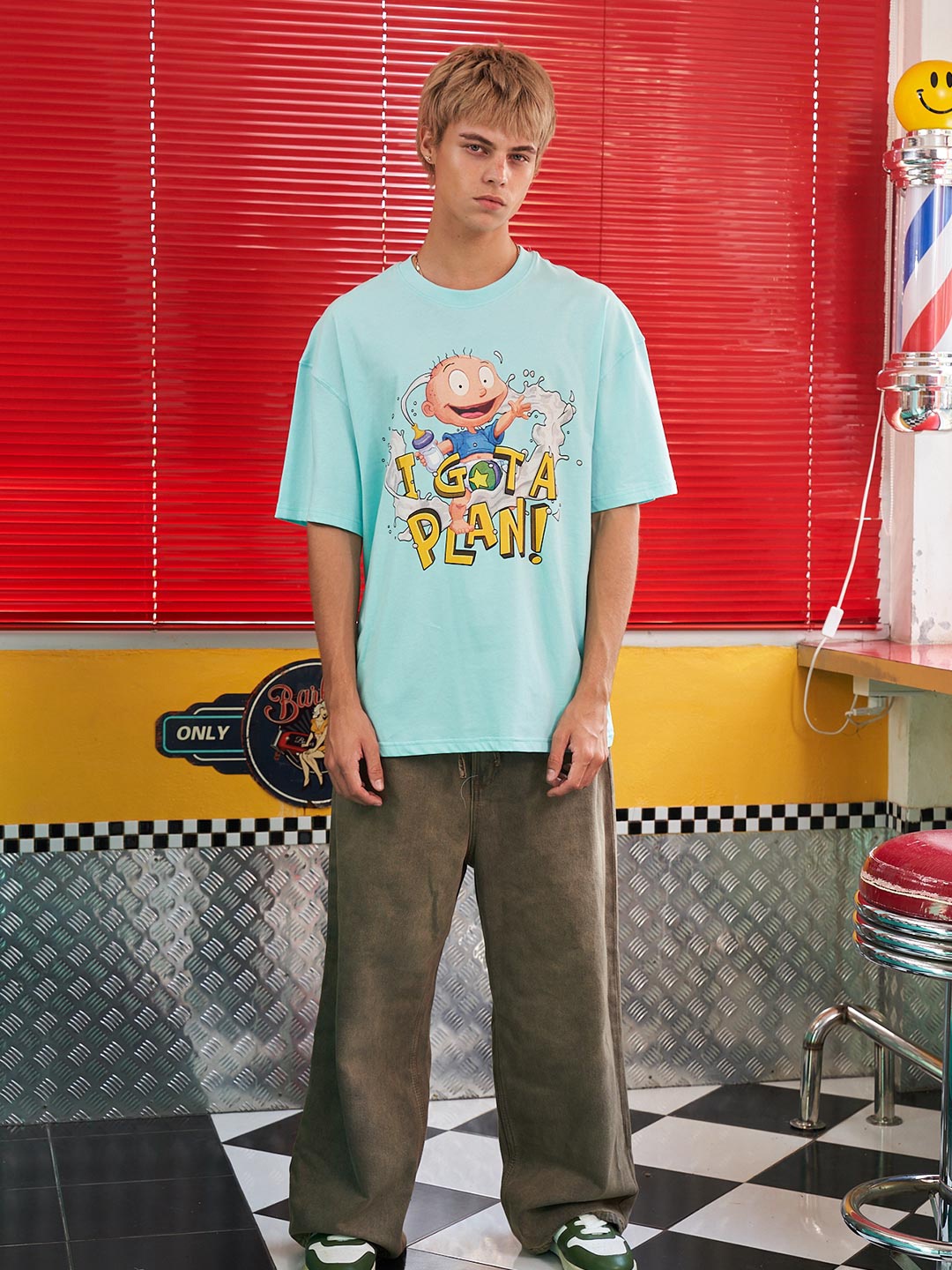 Bonkers Corner Graphic Printed Cotton Oversized T-Shirt, Blue