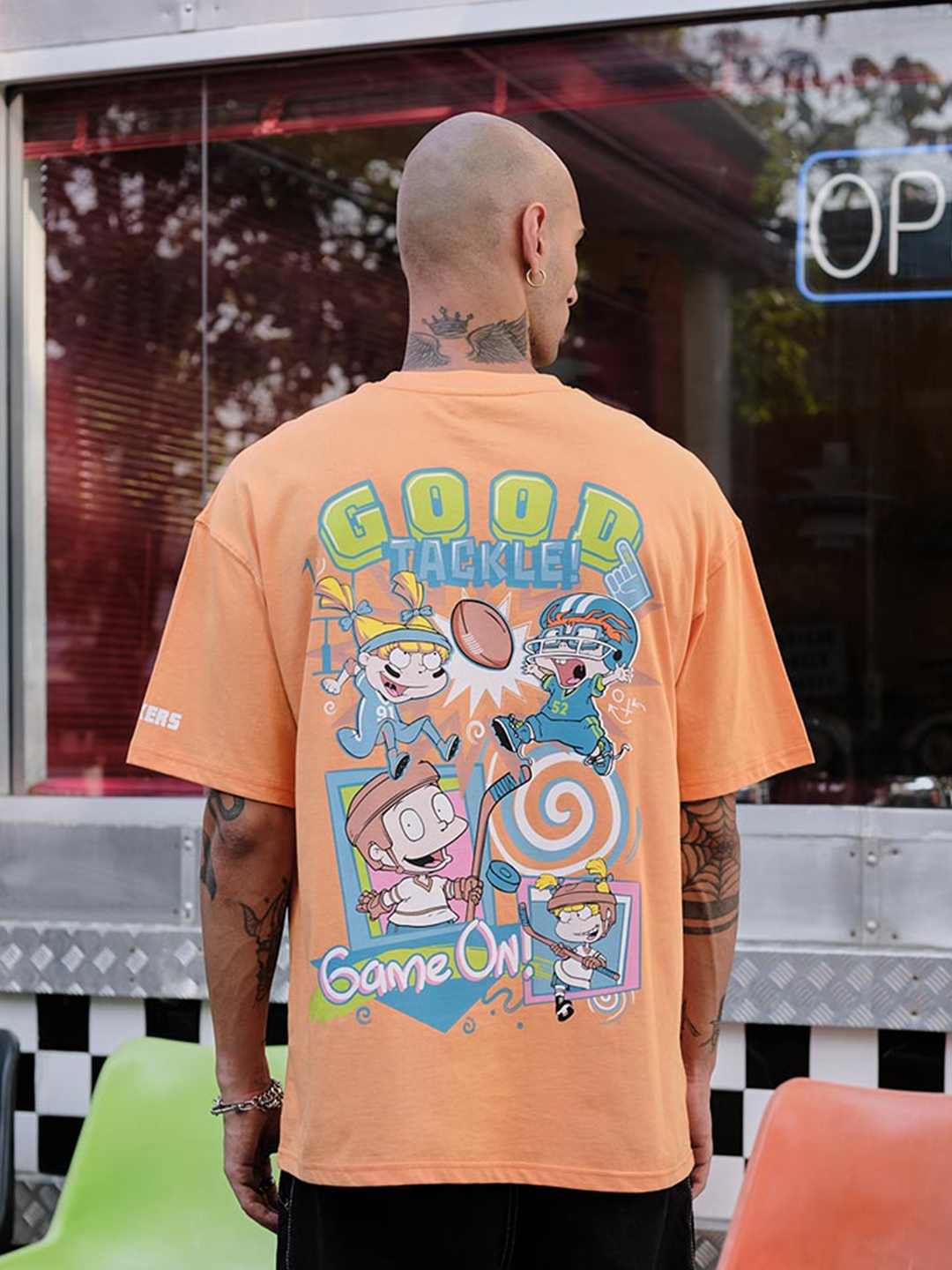 

Bonkers Corner Graphic Printed Cotton Oversized T-Shirt, Orange