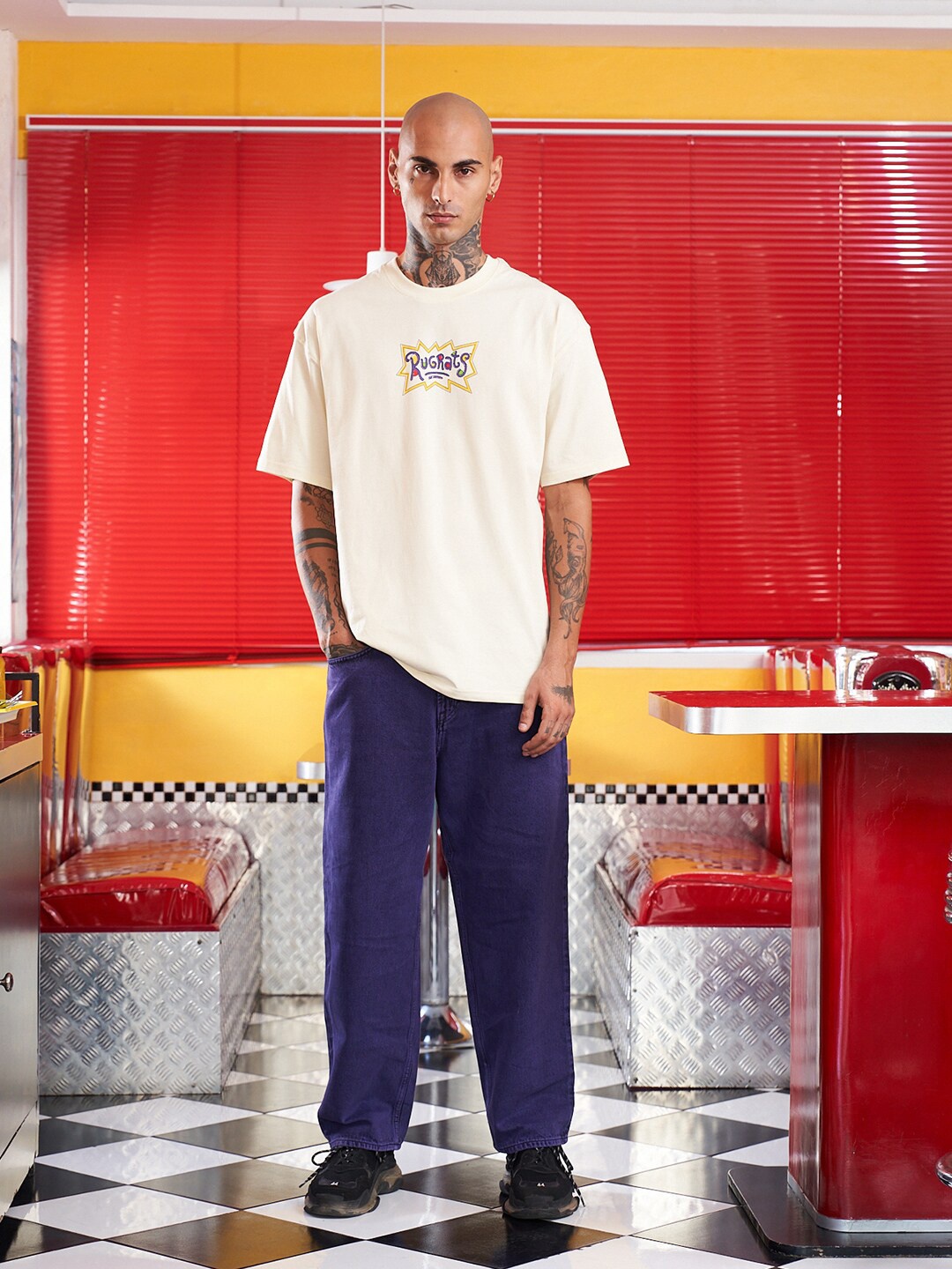 Bonkers Corner Graphic Printed Cotton Oversized T-Shirt, Cream