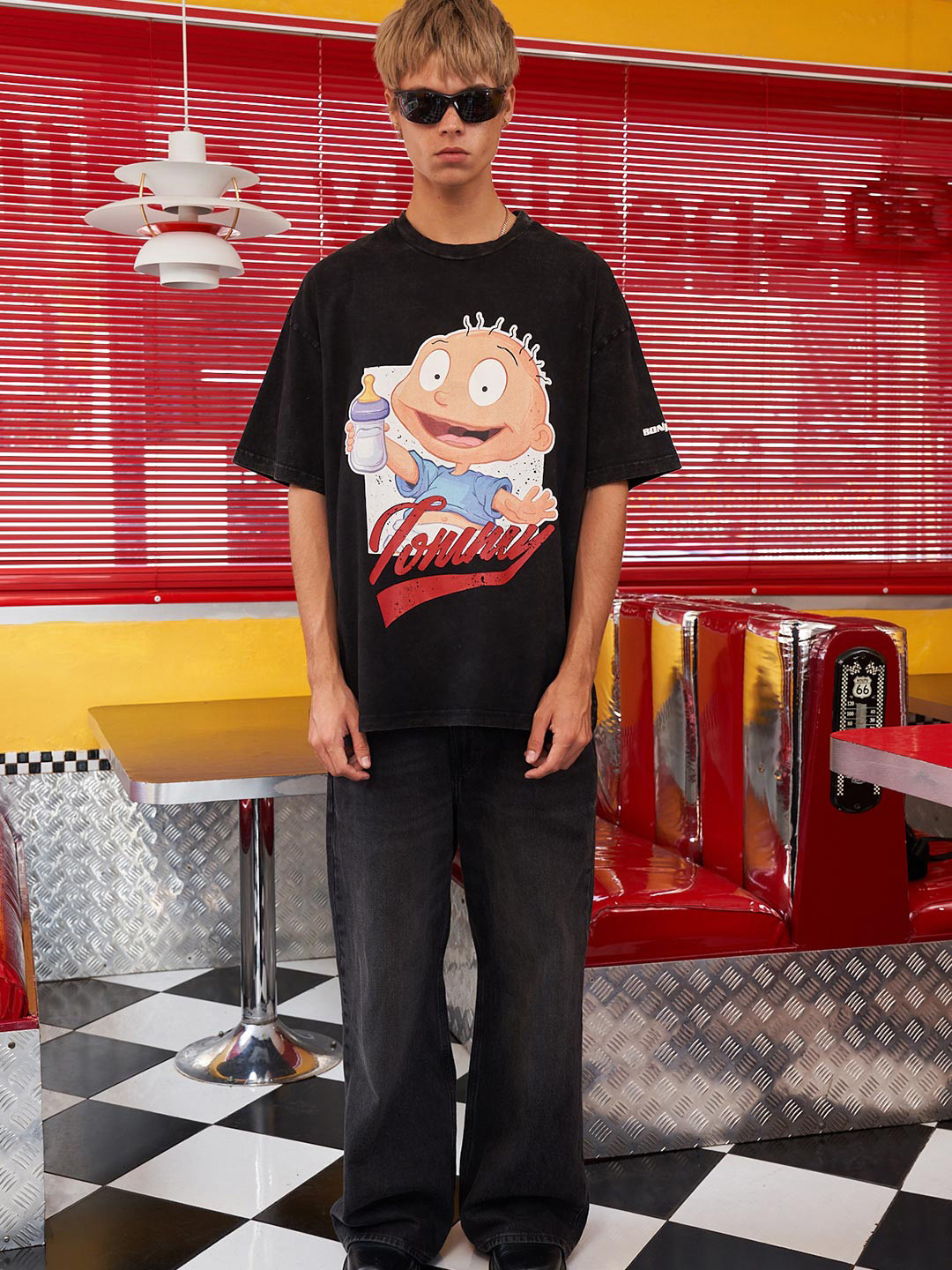 

Bonkers Corner Graphic Printed Cotton Oversized T-Shirt, Black