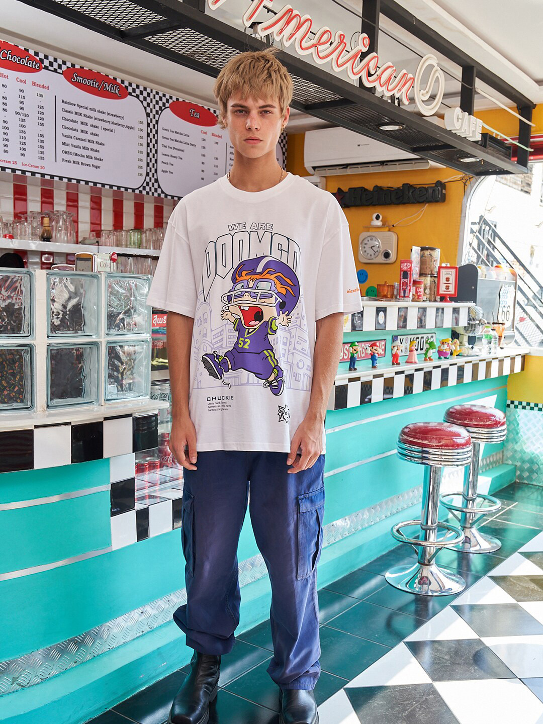 

Bonkers Corner Graphic Printed Cotton Oversized T-Shirt, White