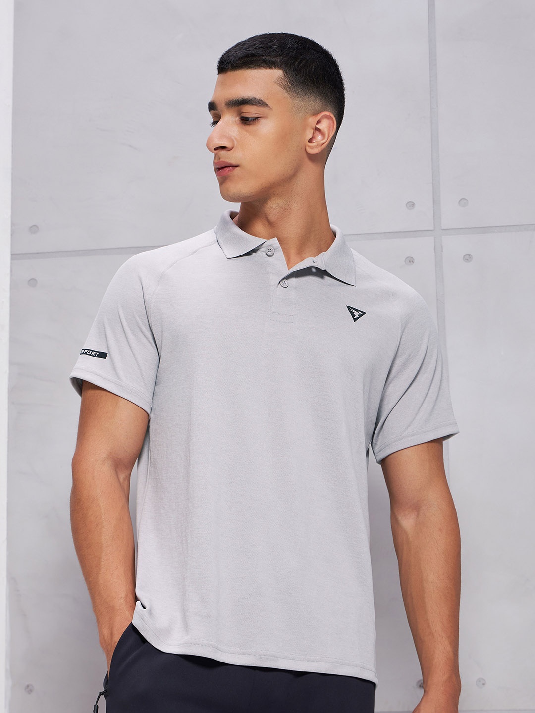 

Technosport SS'24 Polo Collar Raglan Sleeves Antimicrobial Slim Fit T-shirt, Grey