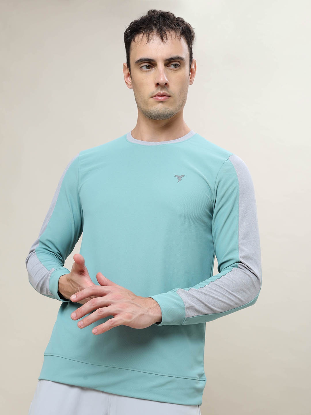 

Technosport SS'24 Colourblocked Round Neck Long Sleeves Antimicrobial Slim Fit T-shirt, Green