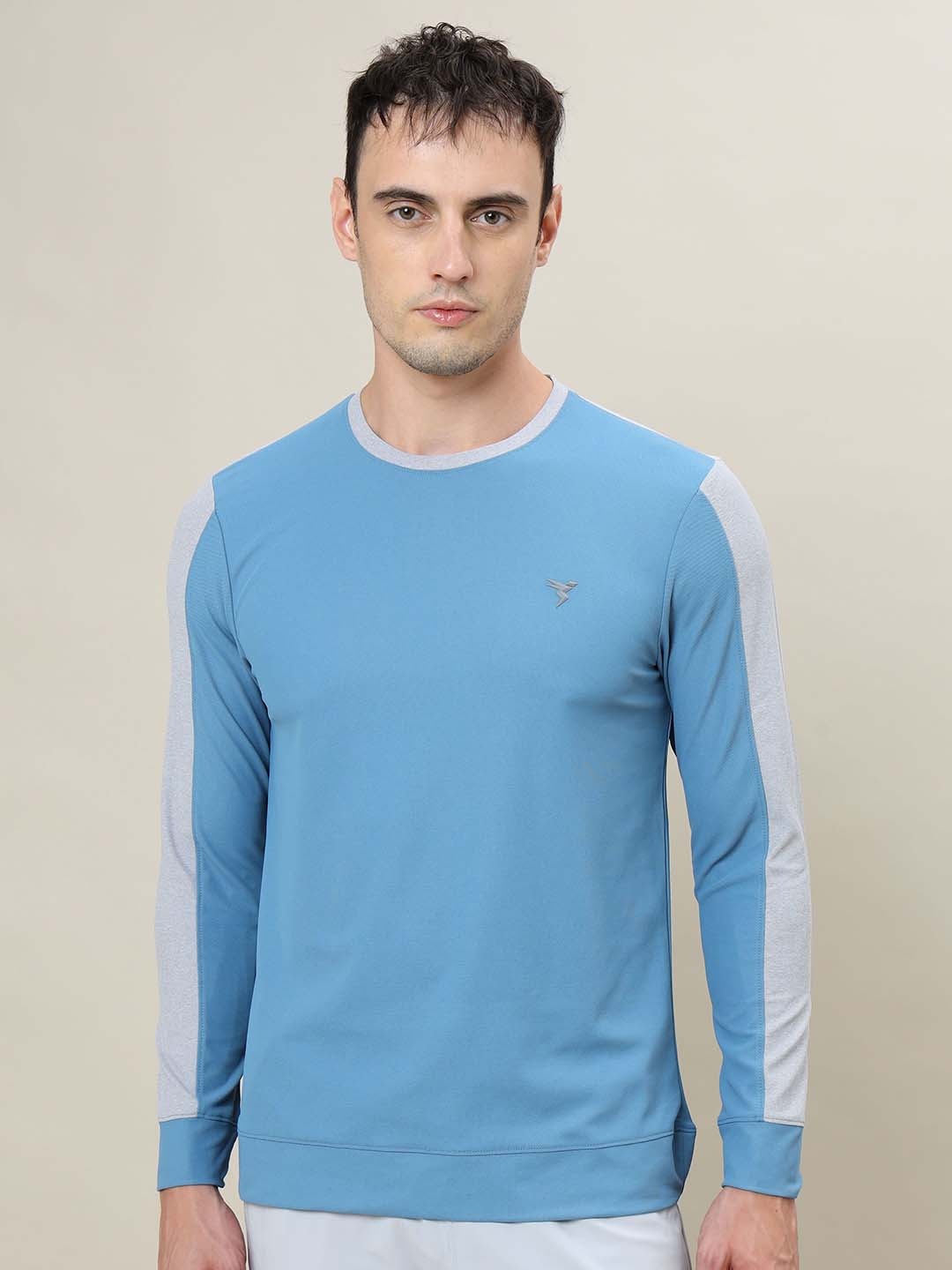 

Technosport SS'24 Colourblocked Round Neck Long Sleeves Antimicrobial Slim Fit T-shirt, Blue