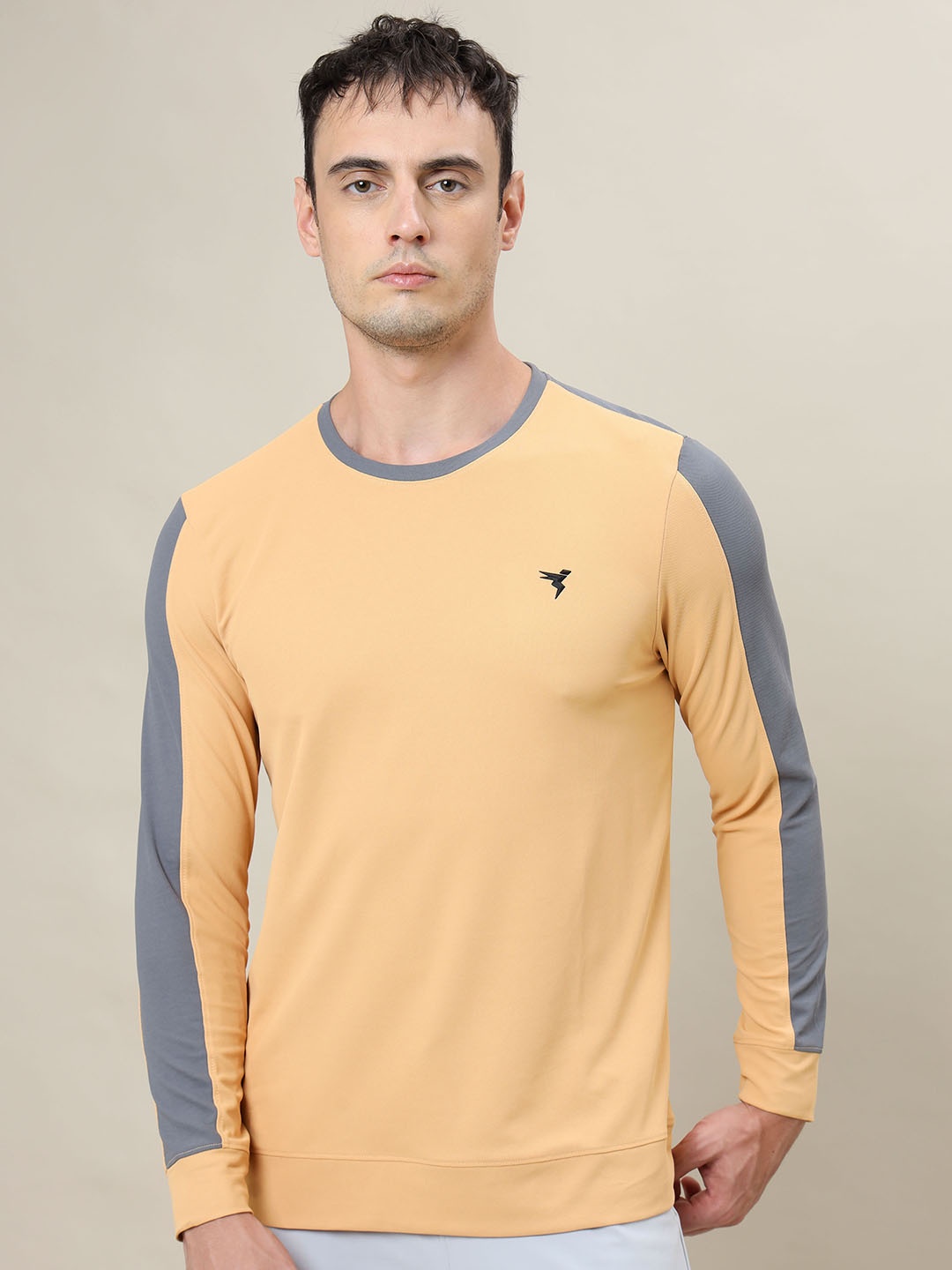 

Technosport SS'24 Colourblocked Round Neck Long Sleeves Antimicrobial Slim Fit T-shirt, Orange