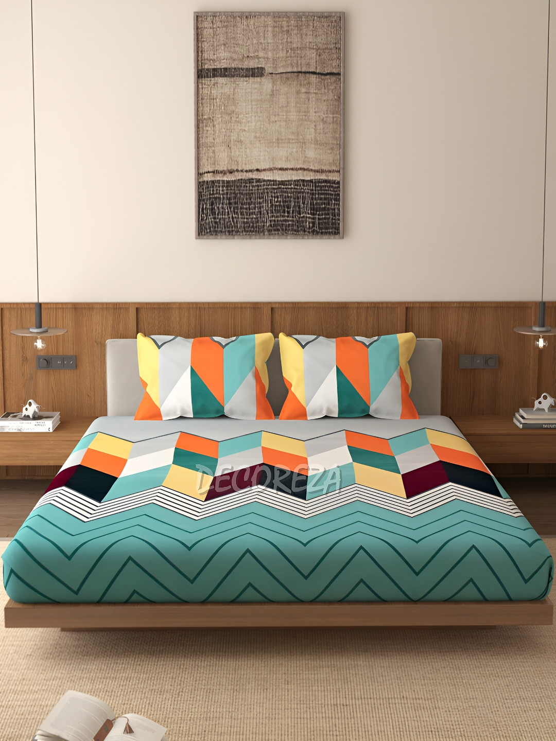 

DECOREZA Green 300 TC Cotton Fitted Queen Bedsheet with 2 Pillow Covers