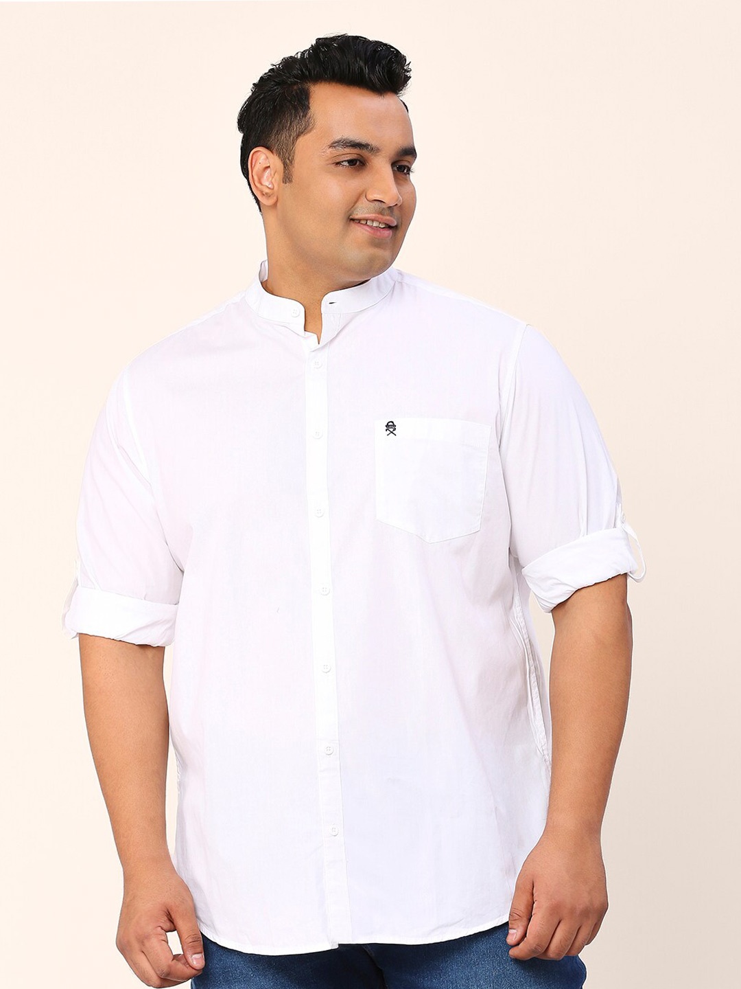 

Thomas Scott Classic Mandarin Collar Cotton Casual Shirt, White