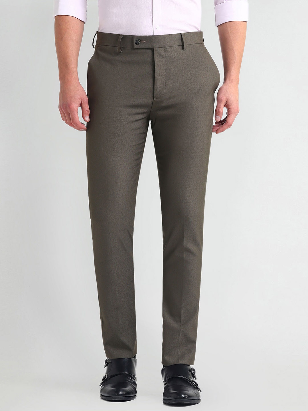

Arrow Men Smart Slim Fit Formal Trousers, Green