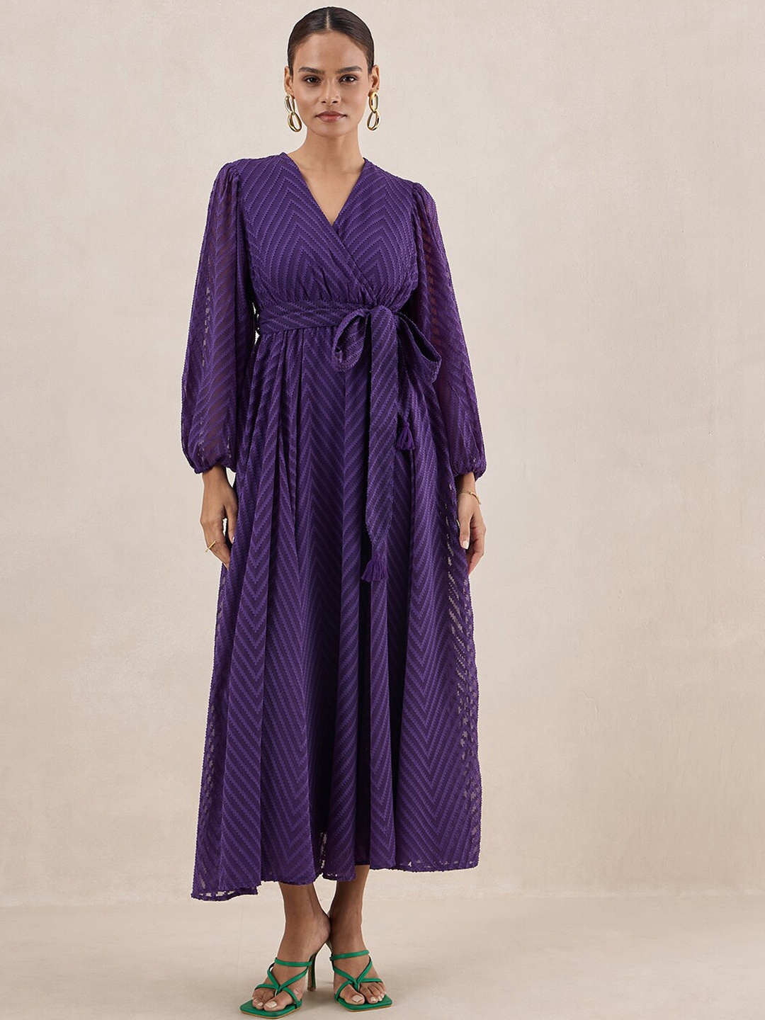 

FEMMELLA Chevron Dobby Wrap Maxi Dress, Purple