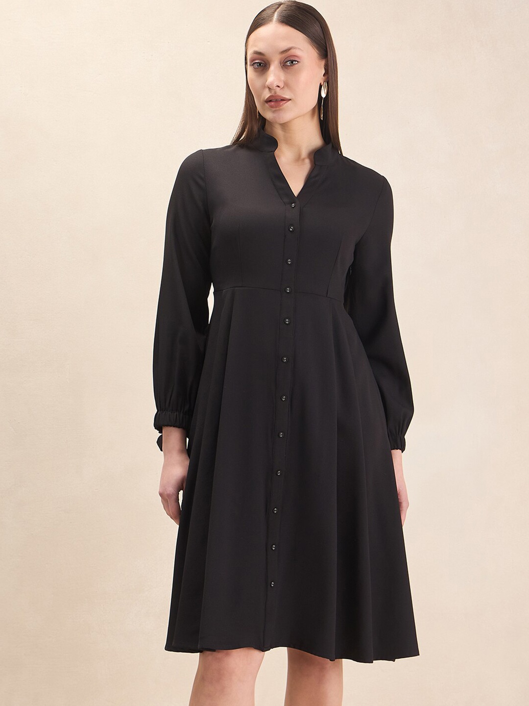 

Femella Cuffed Sleeves Shirt Dress, Black