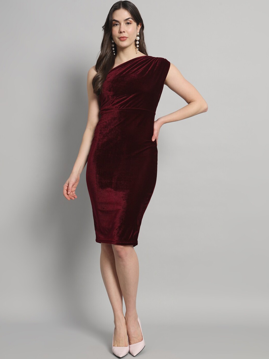 

VAARARO One Shoulder Velvet Bodycon Dress, Maroon