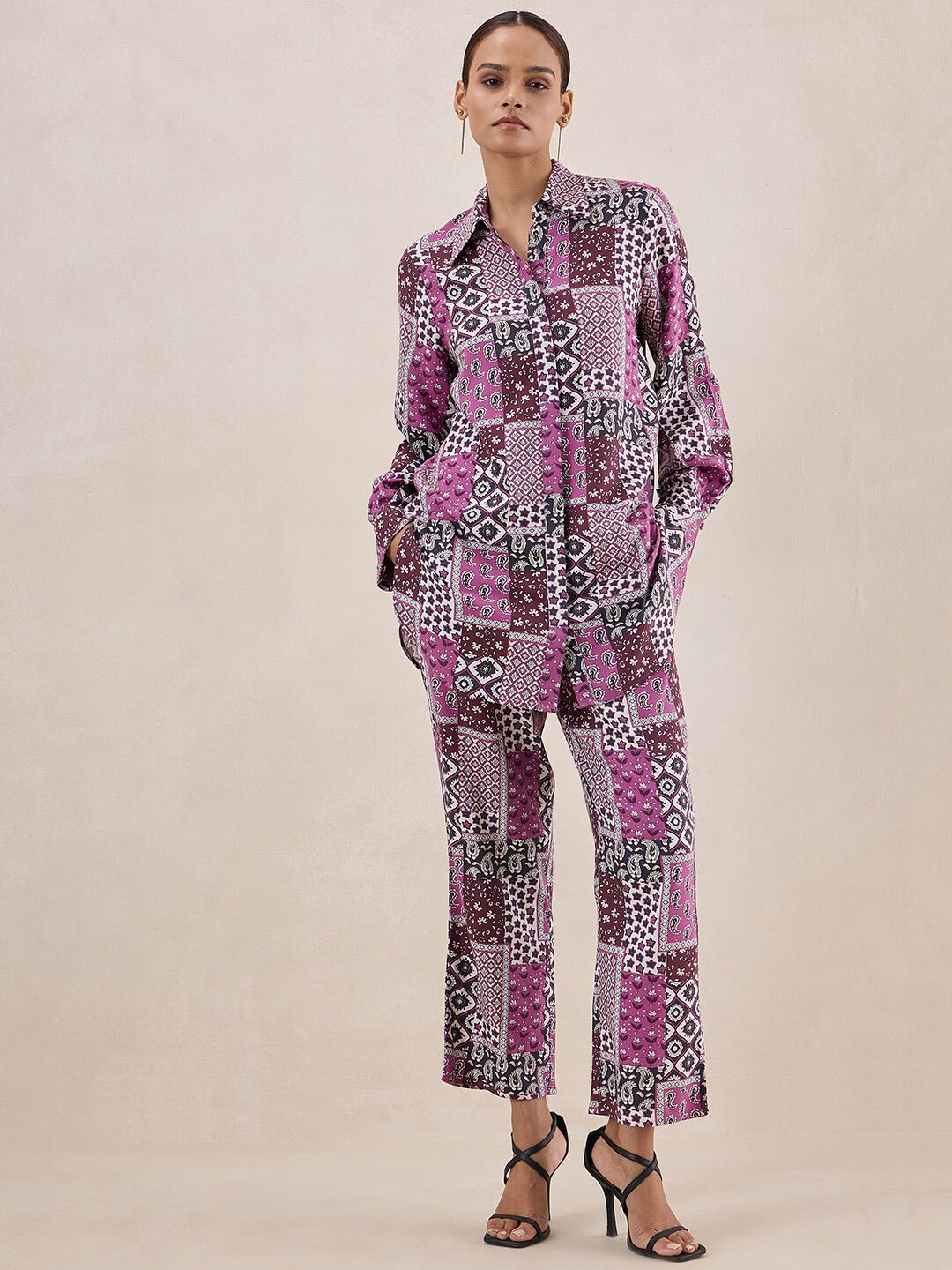 

Femella Ethnic Motifs Printed Shirt With Trousers, Purple